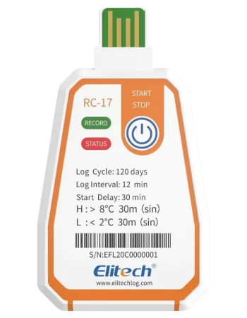 Elitech RC-17 Single-Use Temperature Data Logger, Range -30 to 70°C
